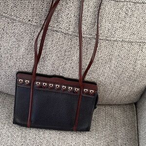 Black Leather Brighton Jagger Purse Silver Heart Details Great Condition Y2K VTG